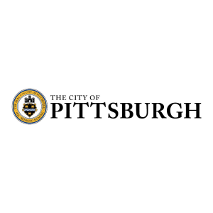 A horizontal official logo for the City of Pittsburgh. It features the circular city seal on the left, which contains a castle tower and a shield with three eagles. To the right, "THE CITY OF" is stacked above "PITTSBURGH" in a bold, black serif typeface.