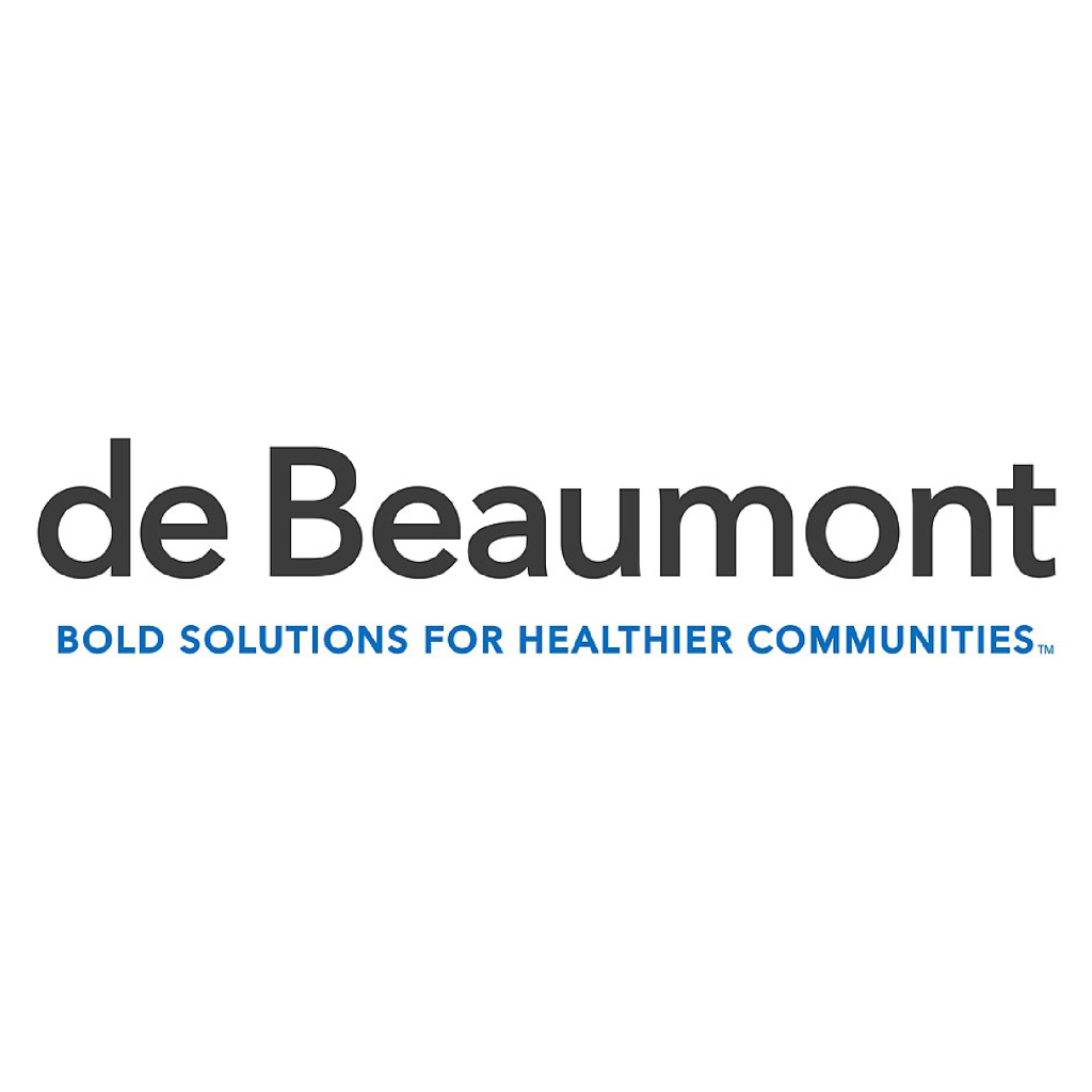 The de Beaumont Foundation logo featuring the name in a grey lowercase sans-serif font. Below it, the tagline BOLD SOLUTIONS FOR HEALTHIER COMMUNITIES is written in bright blue capital letters.
